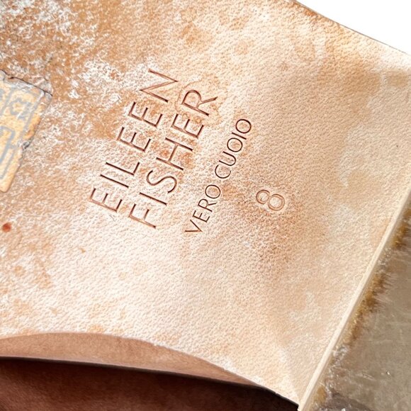 Eileen Fisher Tan Leather Ankle Boots Elastic Gore Low Block Heel Pull Tabs Sz 8 - Picture 13 of 16